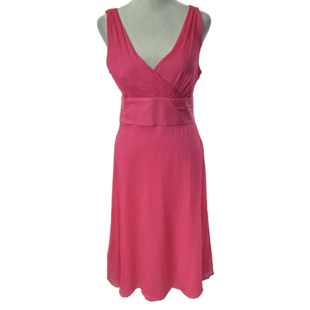 J CREW Women Silk Crepe Chiffon V Neck Fit Flare Sophia Dress Sz 8 Pink 79-29